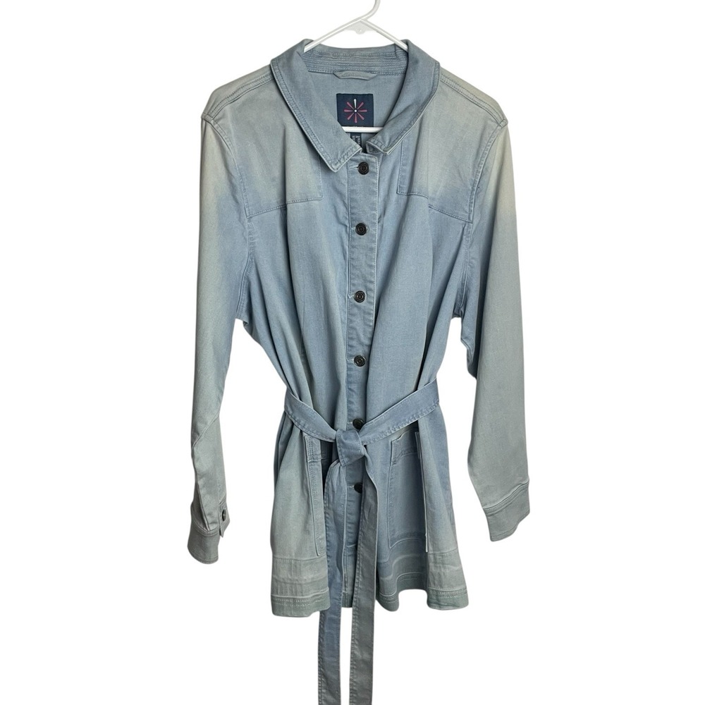 Isaac Mizrahi Live! Womens Denim Chore Coat Jacket Sz 24W Blue Light Wash Belted